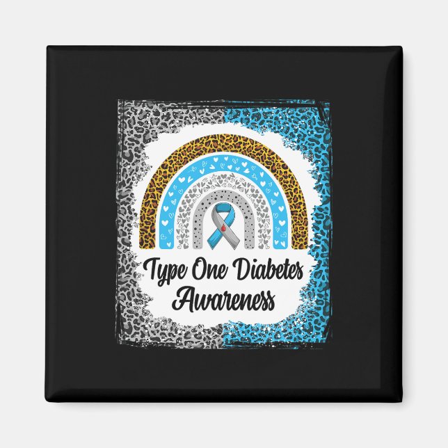 Type 1 Diabetes Awareness Bleached Rainbow Leopard Magnet (Front)