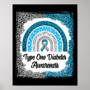 Type 1 Diabetes Awareness Bleached Rainbow Leopard Poster