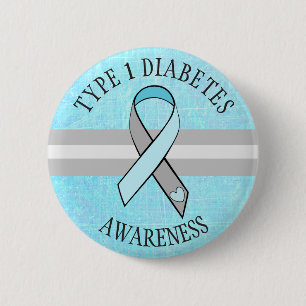 Type 1 Diabetes Awareness Blue Grey Button