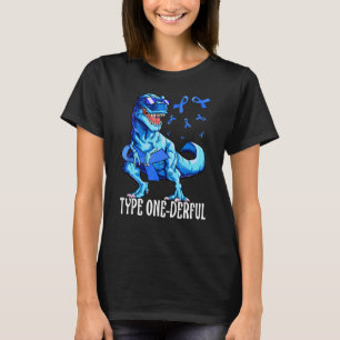 Type 1 Diabetes Awareness Ribbon T1D Rex Dinosaur T-Shirt