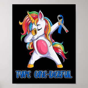 Type 1 Diabetes Awareness Ribbon T1D Unicorn Girls Poster