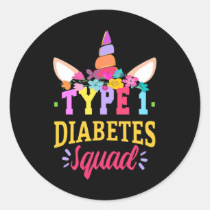 Type 1 Diabetes Awareness T1d Squad Unicorn Rainbo Classic Round Sticker