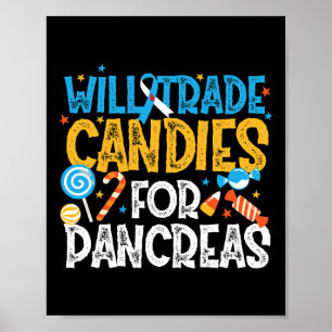 Type 1 Diabetes Awareness Trade Candy For Pancreas Poster