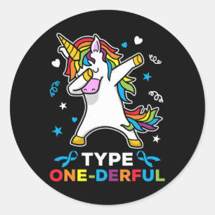 Type 1 Diabetes Awareness Unicorn Type One-Derful Classic Round Sticker