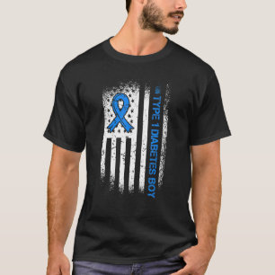 Type 1 Diabetes Boy Diabetes Ribbon And American F T-Shirt