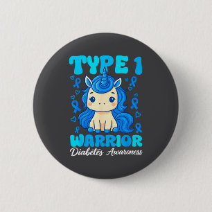 Type 1 Diabetes Cute Unicorn Warrior Boys Girls T1 6 Cm Round Badge