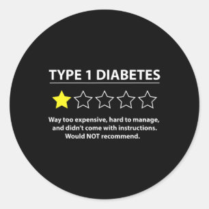 Type 1 Diabetes T1d One Star Rating Fun Awareness  Classic Round Sticker