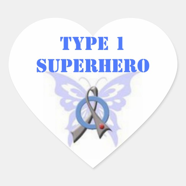 Type 1 Superhero Heart Shaped Stickers (Front)