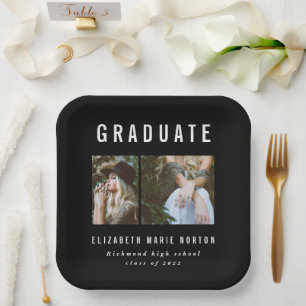 Type graduation multi photo black and white party paper plate