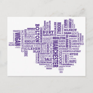 Type map of Greater Manchester Postcard