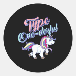 Type One-derful Cool Unicorn Diabetic Fun Gift Classic Round Sticker