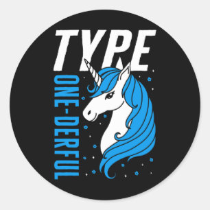 Type One Derful Unicorn T1d Girls Diabetes Awarene Classic Round Sticker