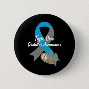 Type One Diabetes Awareness Fun Sloth and Ribbon T 6 Cm Round Badge