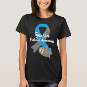 Type One Diabetes Awareness Fun Sloth And Ribbon T T-Shirt