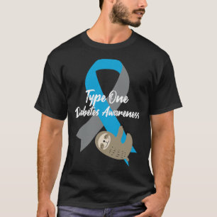 Type One Diabetes Awareness Fun Sloth and Ribbon T T-Shirt