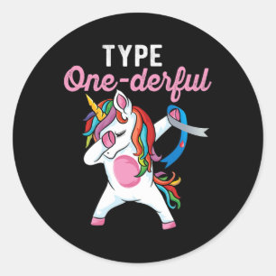 Type Onederful Dabbing unicorn Type 1 Diabetes Awa Classic Round Sticker