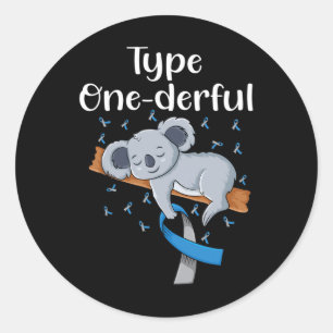 Type Onederful Koala Diabetes Ribbon T1d Diabetes Classic Round Sticker