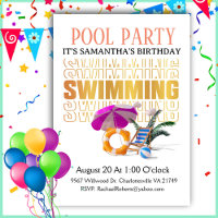 Typeography Word Art Pool Party Birthday