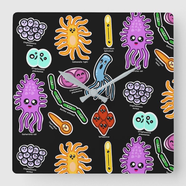 Types Of Bacteria Square Wall Clock (Front)