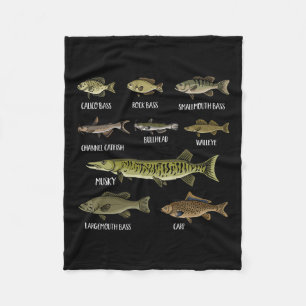 Types Of Freshwater Fish Sorts Species Fishing  Fleece Blanket