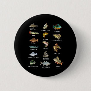 Types Of Freshwater Fish Species Fishing Fisherman 6 Cm Round Badge