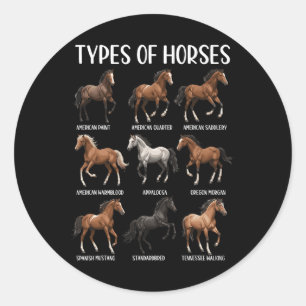 Types Of Horses Shirt Funny Horse Breed Horseback  Classic Round Sticker