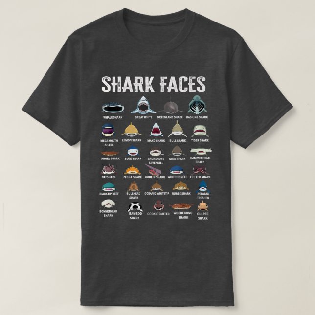 Types Of Shark Faces  T-Shirt (Design Front)