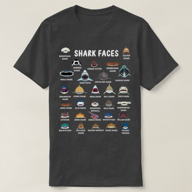 Types Of Shark Faces T-Shirt (Design Front)