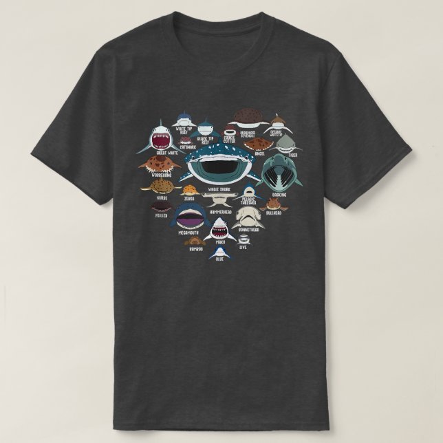 Types Of Shark Identification Shark Faces Tee Mari (Design Front)