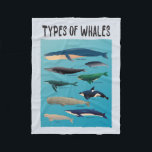 Types Of Whales Ocean Mammal Variety  Fleece Blanket<br><div class="desc">List of Whales to express love for whales and ocean creatures!</div>