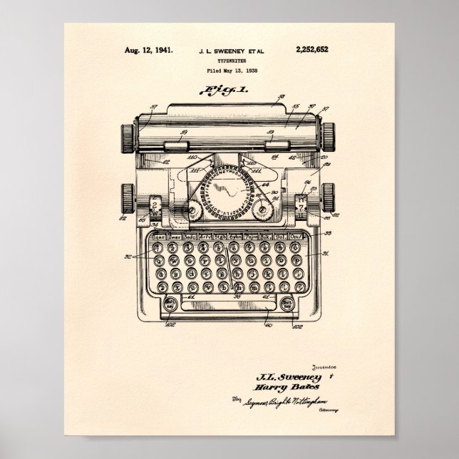 Typewriter 1941 Patent Art - Old Peper Poster (Front)