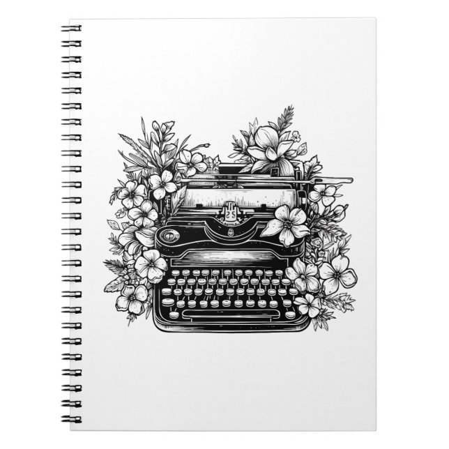 Typewriter and flowers aesthetic notebook (Front)