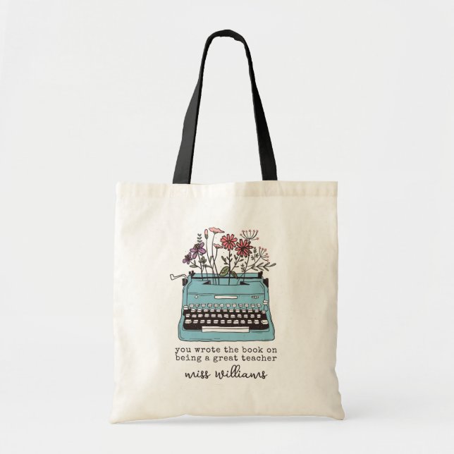Typewriter Floral Teacher Appreciation Tote Bag (Front)