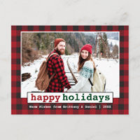 Typewriter Font Happy Holidays Photo Red Plaid