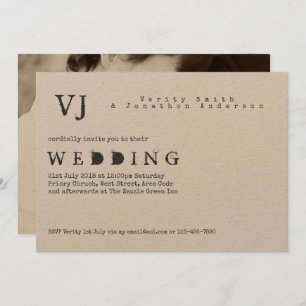 Typewriter Font Wedding Vintage Rustic PHOTO Kraft Invitation