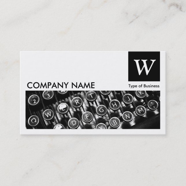Typewriter Keys - Monogram and Panel - Black Business Card (Front)