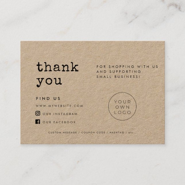 Typewriter kraft Thank you package insert card (Front)
