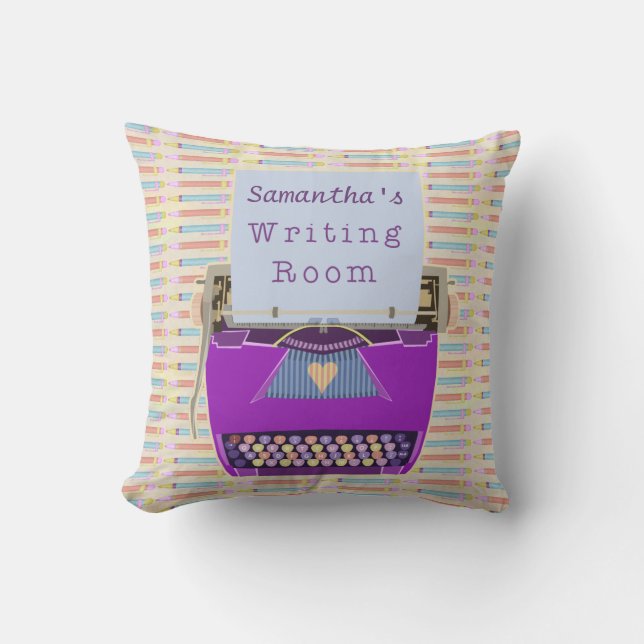 Typewriter Personalised Author Writing Room Purple Cushion (Front)