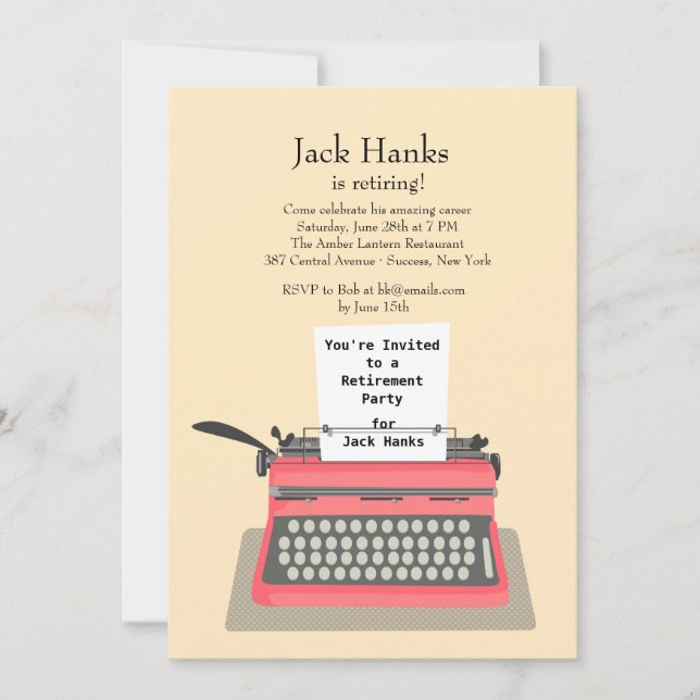 Typewriter Retirement Party Invitation (Front)