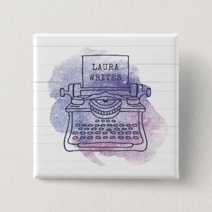 Typewriter Writer Author Blogger Journalist 15 Cm Square Badge