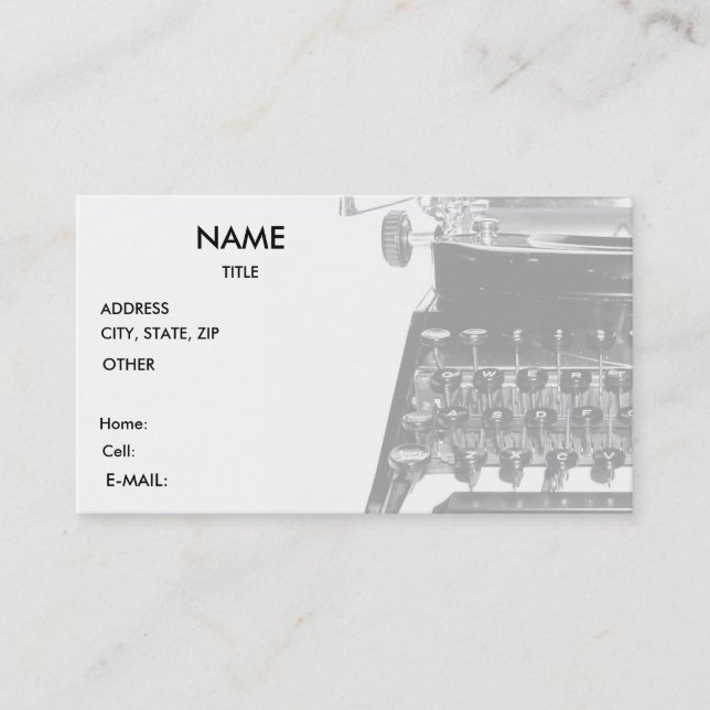 Typewriter WRITER AUTHOR BUSINESS CARD (Front)