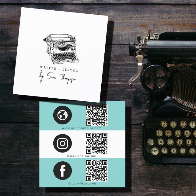 Typewriter Writer Editor QR Code Social Media Icon Square Business Card ...