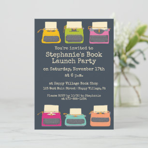 Typewriters Book Lauch, Literary Themed Party Invitation