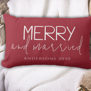 Typhography Merry And Married First Christmas Red Lumbar Cushion