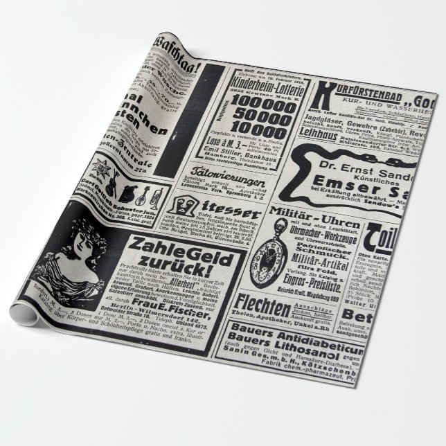 Typical advertisements in German in a European new Wrapping Paper (Unrolled)