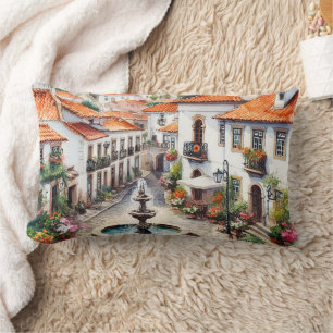 Typical portuguese village watercolor lumbar cushion