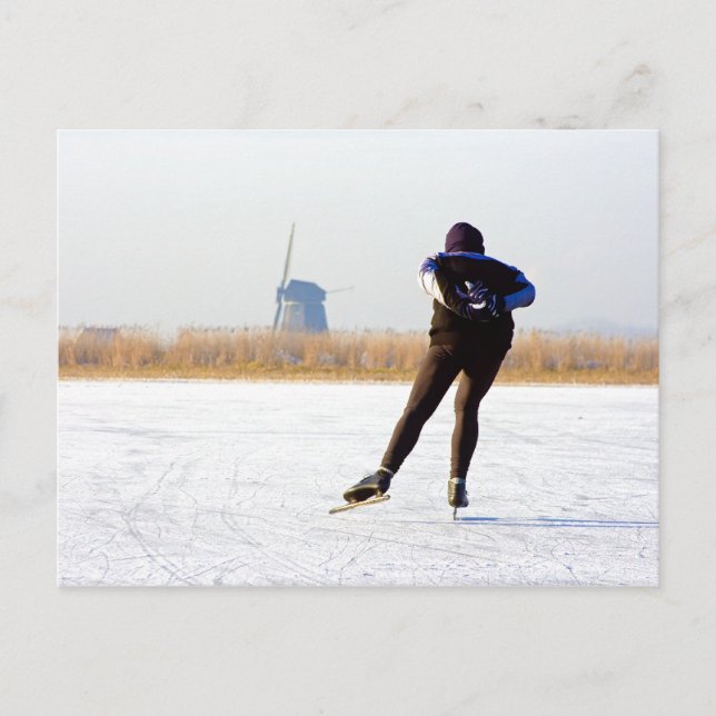 Typically dutch: ice skating on a frozen lake postcard (Front)