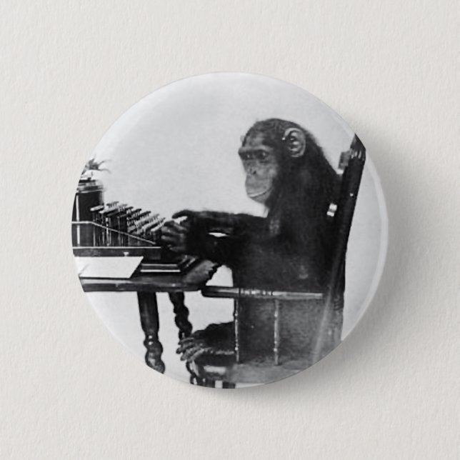 Typing Monkey 6 Cm Round Badge (Front)