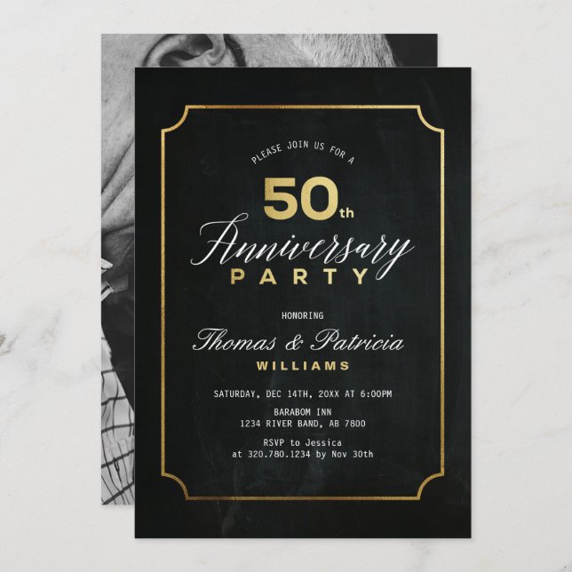Typograph Gold 50th Wedding Anniversary Invitation (Front/Back)