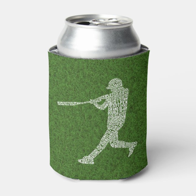Typographic Baseball Softball Player Can Cooler (Can Front)